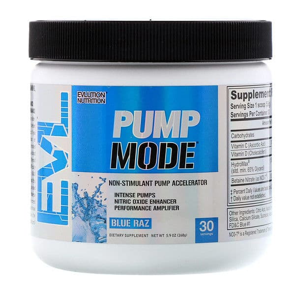 EVLution Nutrition, PumpMode, Non-Stimulant Pump Accelerator, Blue Raz, 5.9 oz (168 g)