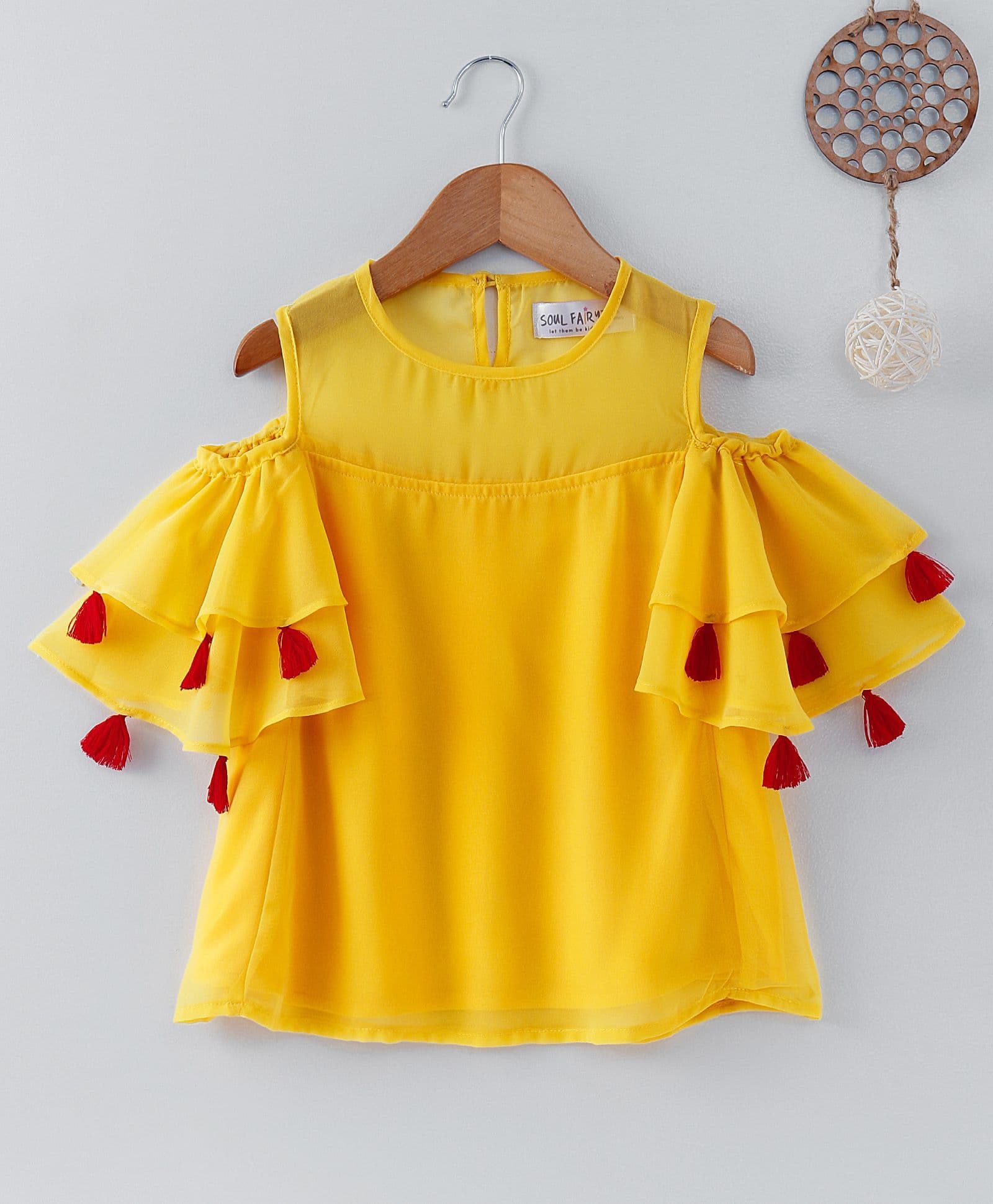 Soul Fairy Cold Shoulder Solid Top With Tassels