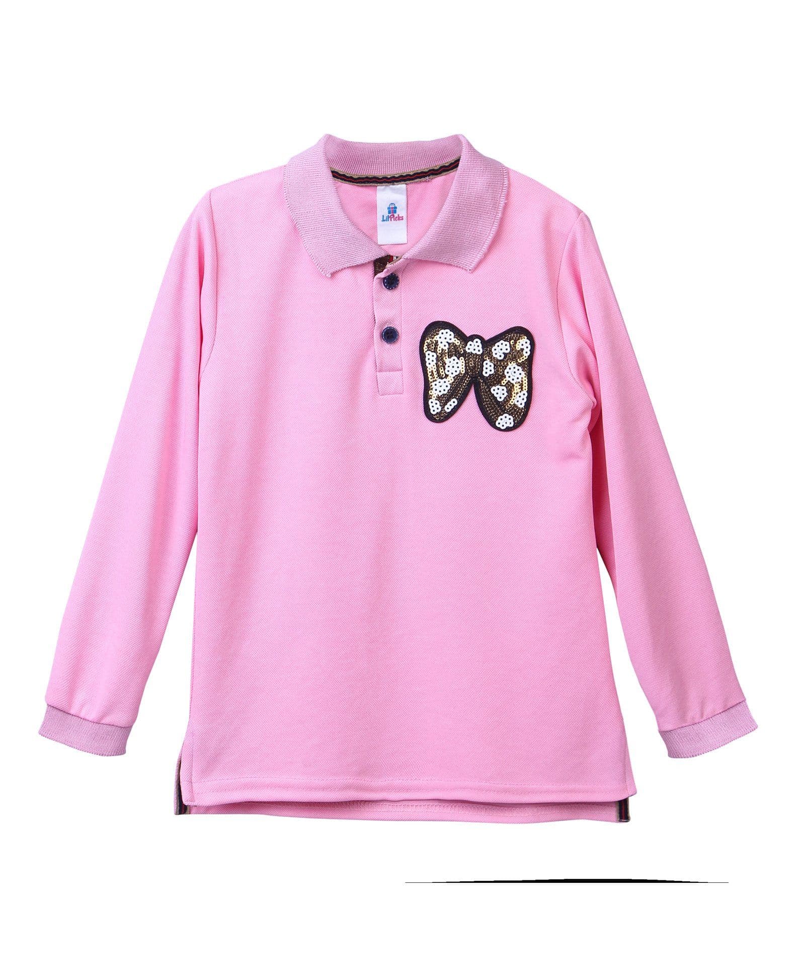 Lilpicks Couture Bow Sequin Full Sleeves Tee - Pink