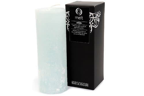 Melt Rustic Scented Pillar Candle - Angel, Light Blue Tall and Thin