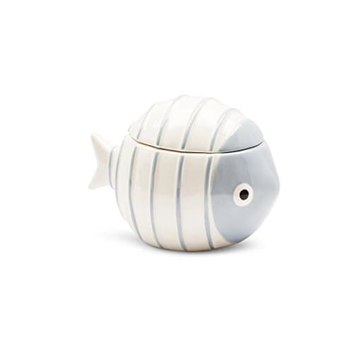 Ceramic Container with Lid Egan Line White Sea Water 17 x 12 cm