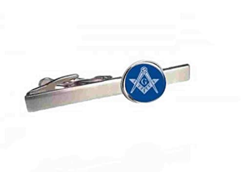 silver rhodium plated silver on blue masonic compass and set square with g tie clip , tie slide comes in gift box,