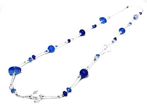 STRIKING OCEAN BLUE/CLEAR SMALL &amp; LARGE BEAD LONG HIPPY CHICK NECKLACE (ZX1)