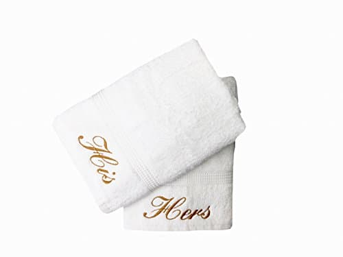 Embroidered His & Hers White Bath Towels Pair