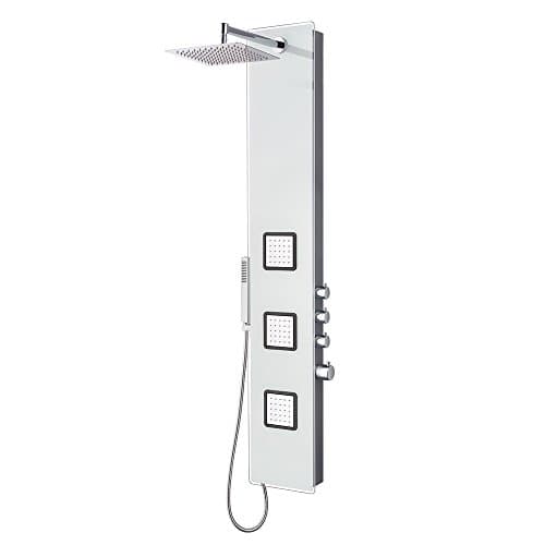 Luxury White Glass Shower Panel Rain Massage System Thermostatic