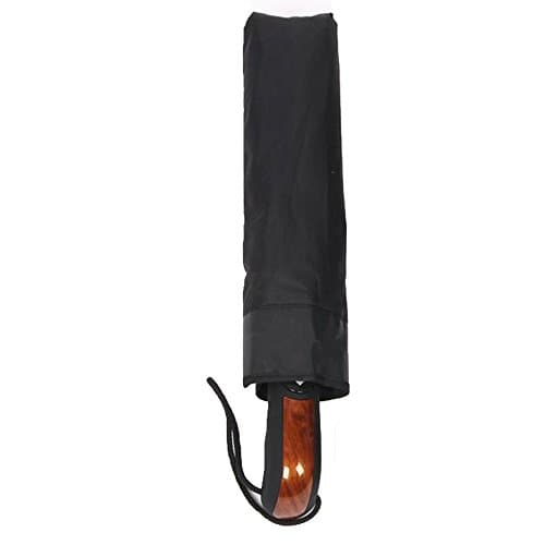 Automatic Folding Umbrella for Men,JESSE KAMM Compact Commercial Windproof Travel Umbrella,Auto Open/Close,10 Ribs Glass Fiber Reinforced Frame,Portable Hook Handle (Half-Wooden Handle)