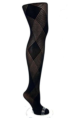 1 Pair womens black patterned semi opaque tights 80 Denier One size 8-14 R20