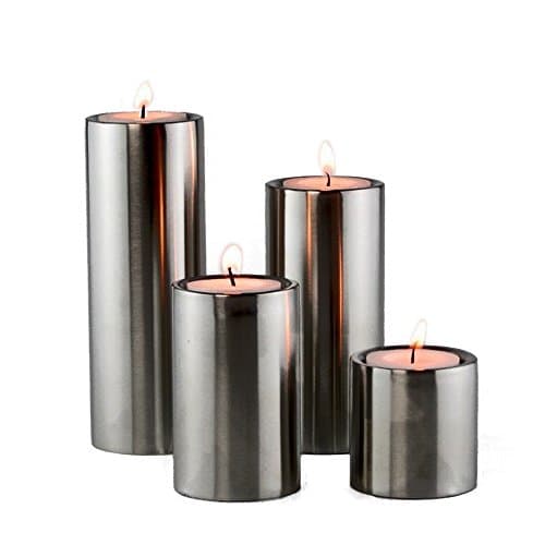 4-Piece Set Stainless Steel Tea Lights Holders Dining Table Light Holder Cylinder Candle Holder Wedding Table Holders Home Ornament (Pillar Candle Holders 2#)