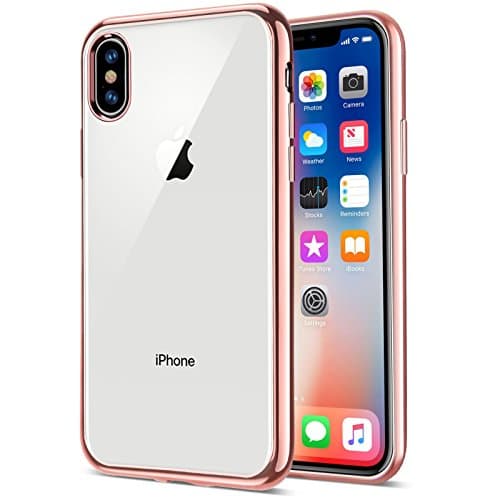 iPhone X Rose Gold Case, Clear Back Slim Fit Silicone Case and Screen Protector for iPhone X / iPhone 10 Cover [Rose Gold][5.8"], CaseTek TM