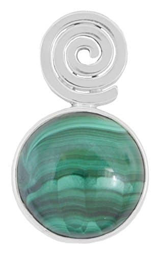 Malachite Gemstone Pendant round with Spiral, 925 Sterling Silver