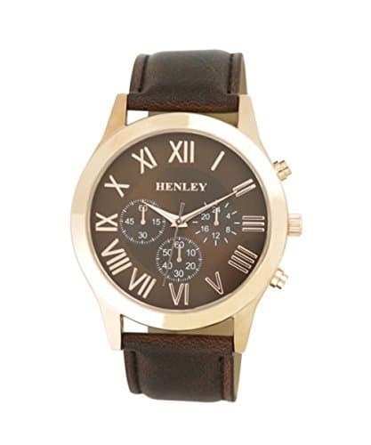 Henley Rose Gold Case/Brown Dial with Decorative Multi Eyes Black Strap Watch H02092.4
