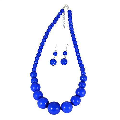 Blue Graduated Bead Necklace with Matching Earring