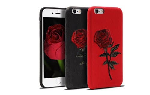 Phone Case 3D Embroidery Roses Phone Case PC Plastic Soft Case Personalized Fashion for iPhone 6/6s and iPhone 7 (Red-iPhone 6/6s)