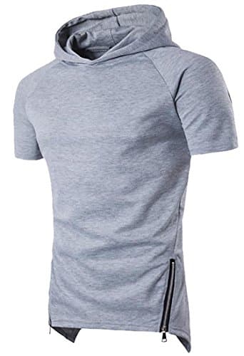 H&E Mens Short Sleeve Side Zipper Solid Outwear Pullover Hoodie Light Gray L