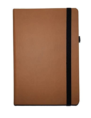 Brown A5+ Large Plain Black 100gsm Pages, Elastic Closure,Bookmark Hardcover Notebook with 196 ruled pages (front and back)