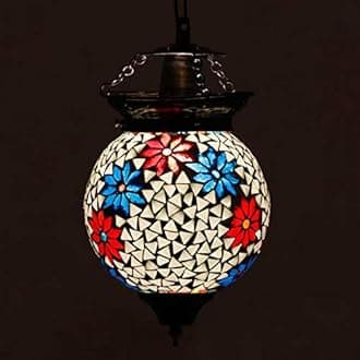 earthenmetal Spherical Shaped Glass Pendant/Hanging lamp for Living & Home Decoration Turkish lamp (Multicolour, Bulb not Included); Made in India