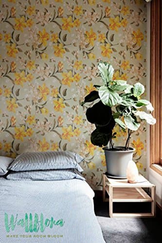 Yellow Daffodil Pattern Wallpaper - Removable Wallpaper - Daffodil Wallpaper - Daffodil Wall Sticker - Yellow Daffodil Adhesive Wallpaper
