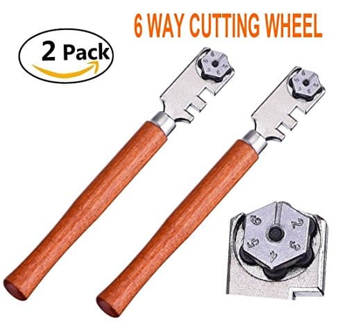 2 Pack Professional Glass Cutter Tool with 6 Cutting Blade &amp; 2 Notches, Practical 6 Way Cutting Wheel for Cutting &amp; Scoring Glass Bottles, Stained Glass, Window Panes, Mirrors, Tile &amp; More DIY Project