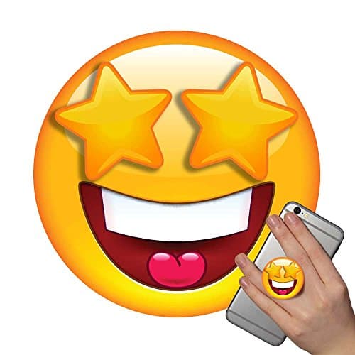 Emoji Pop Phone Socket Holder Grip Accessory Expanding Stand Mount Bracket for iPhone Mobile iPod iPad Samsung Galaxy Tablet Android Smartphone Prime for Girls for Boys White Black Rose Gold Marble Fun (Grinning Face With Star Eyes)