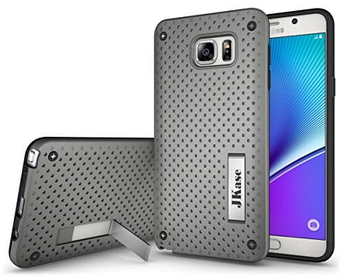 JKase [MESH] Protective Tough 2 Layers Armor Rugged Case Cover with Build-In Stand for Samsung Galaxy Note 5 (Grey)