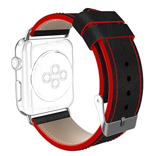 Strap For Apple Watch 42mm, DaGeLon Classic Smart Watch Replacement Wrist Band Fashion Elegant Leather Watchband for Apple iWatch Series 3 Series 2 Series 1 Sport / Editoin Version - Black / Red