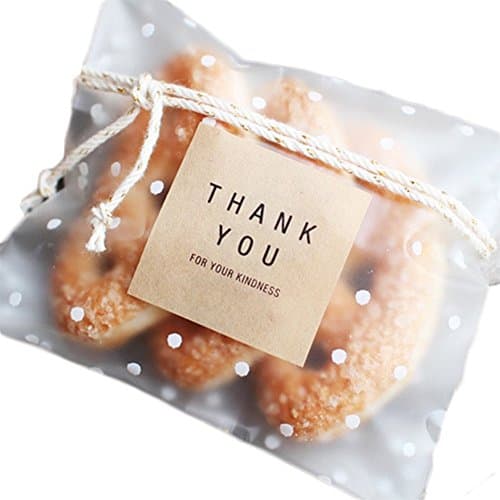 Wskderliner Self Adhesive Bag Clear Gift Dot Pattern for Packaging Candy Cakes Cookies Biscuit 10 x 10 cm Pack of 95