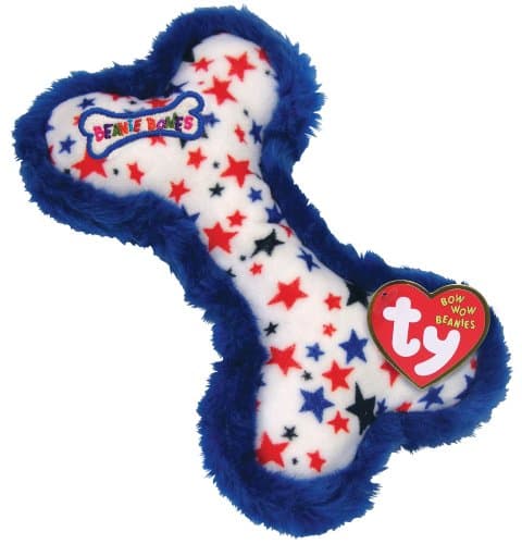 Large Red White and Blue Stars Bone Ty Bow Wow Beanie Dog Toy