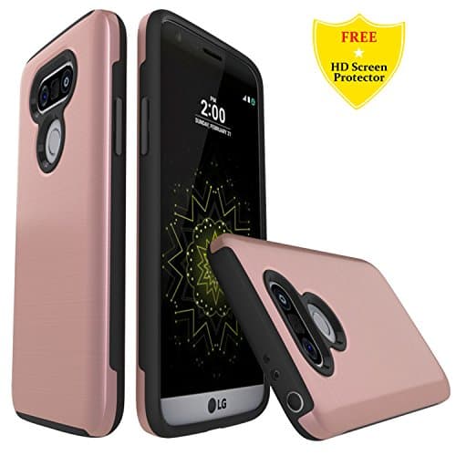 LG G5 Case + Free HD Screen Protector,idatog® Rugged Heavy Duty Bumper Armor Case 360 Protective Shock-Absorption, High PC Back Cover, Soft Rubber TPU Bumper (TPU inside), Anti-Scratch case cover For LG G5 (Rose Gold)