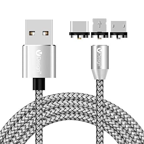 ACALI® 6.6ft 3 in 1 Round Magnet Micro USB/Type C/IOS Magnetic Charging Cable for Apple iPhone X 8 7 6 6s Plus 5 se 5s Samsung Galaxy S9 S8 S7 S6 S5 S4 LG Huawei (Silver)