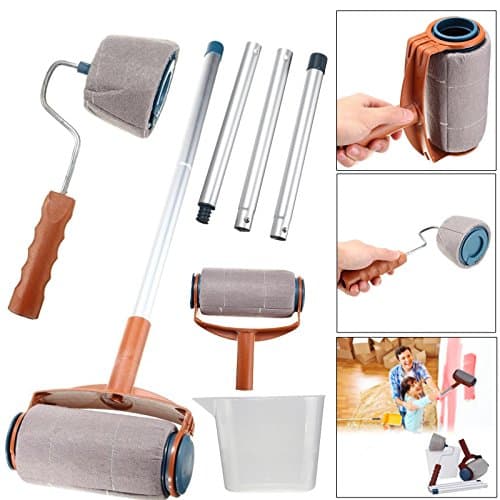 MyCamBay 6 Pcs Paint Roller Brush Handle Pro Flocked Edger Room Wall Painting Runner Kit By
