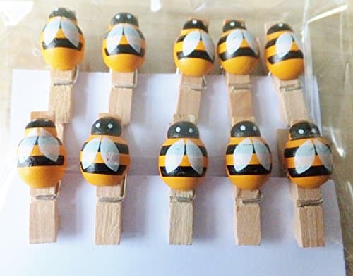 10 Wooden Mini Pegs with Bees Attached