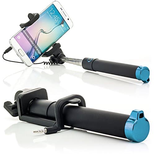Saxonia Selfie Stick Pole with AUX Extendable Cable Control (No Bluetooth, No Battery) | Universal for Mobile Phone iPhone Samsung Galaxy and other Blue