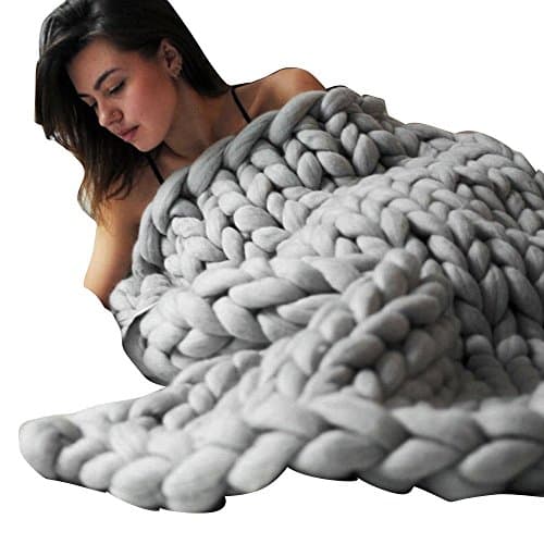 Sofa Throw Handmade,Giant Chunky Knitted Blanket Thick Wool Bulky Knitting Throw for Bedroom/Sofa/Living Room (Gray, 100x120cm/39.4x47.3")