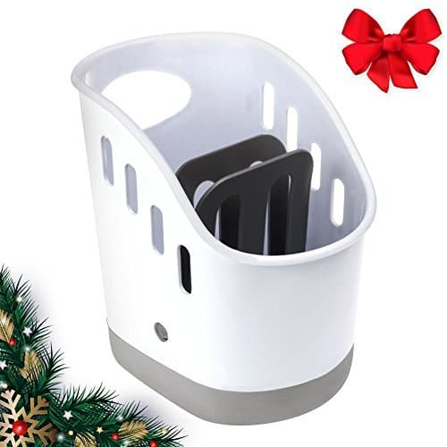 JUYOU 5.5" x 6.7" x 7.1" Kitchen Sink Caddy with 3 Compartments and Sanitary Drainer | Non-Slip Base | Flexible Safe ABS Material | Sink Organizer for Sponge Scrubber Brush