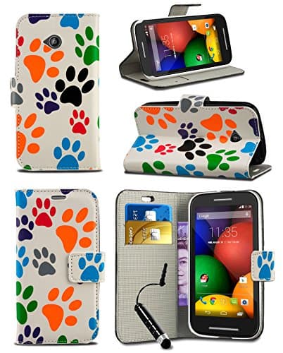 Apple iPhone 7 (4.7 inch) - Fun Colourful Printed Wallet Case Cover Creative Fresh Pattern Design with Integrated Stand &amp; MINI Stylus Pen - Dog Cat Animal Paw Foot Print