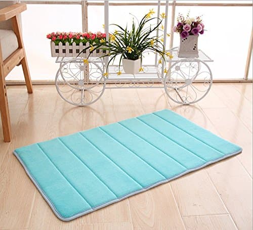 jinyouju Bath Rug Non-slip Absorbent Soft Memory Foam Bathroom Carpet Shower Floor Mat (M, Blue)