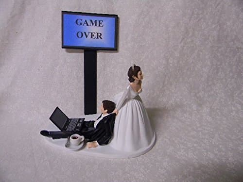 Wedding Computer Laptop coffee Computer both dark hair Geek Cake Topper by Designs by Regina