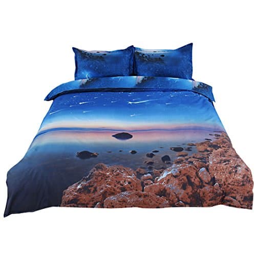 3D Duvet cover sets, MAKAHOME Lightweight Polyester Microfiber bedding Set and pillowcase, 3D print Galaxy Sky Bedding Quilt(Single, 2PCS, Blue)