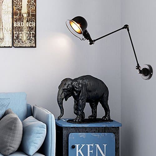 Retro Vintage Wrought Iron Adjustable Swing Arm Wall Sconce Light Lamp Shade Edison E27 Socket Lighting Fixtures ( Color : Black )