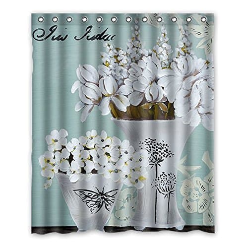 Elegant White Flowers and Vases Waterproof and Mildew Proof Polyester Fabric Bathroom Shower Curtain 60"x72" (152cm x 183cm)
