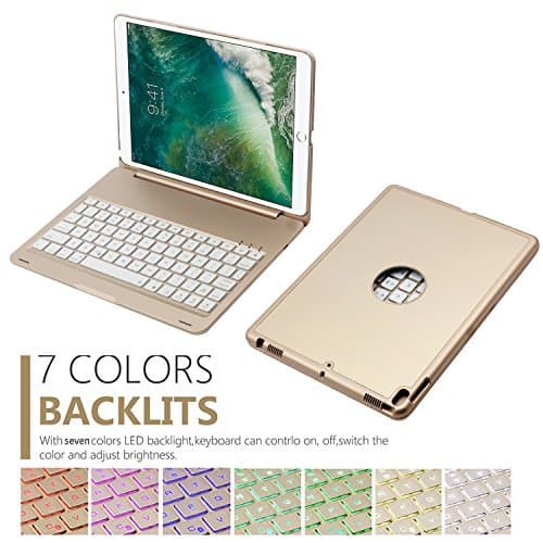 2017 iPad Pro 10.5 Inch Keyboard Case,7 Colors Led Backlit Color,Wireless Bluetooth Folio Keyboard Hard Shell Cover -Ultra Slim,Portable,Protective&Aluminum Alloy Material (Rose Gold)