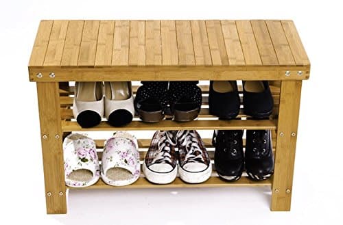 EVST 2-Tier Bamboo Shoe Rack Bench Storage Organiser Made of 100% Natural Bamboo Max Load Capacity up to 100KG (70)