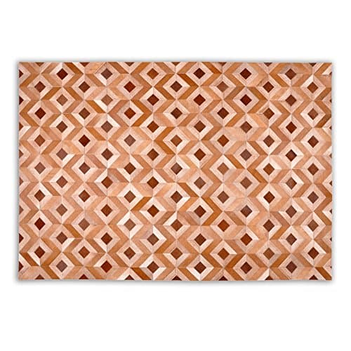 Five Patchwork Cowhide Rug W120 x L180 cm Brown Caramel Check Glued without stitching