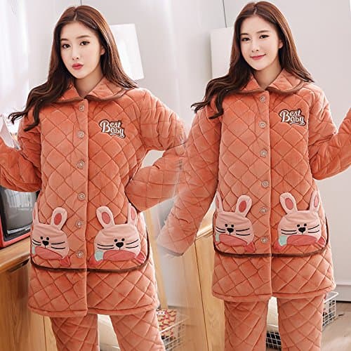 CUI Winter Quilted Cotton Lady Pajamas Thicker Plus Size Plus Long Cartoon Female Pajama Suit Home Service,E,XXL