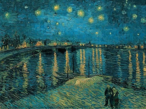 Framework Print on MDF Wooden Panel Vincent van Gogh The Starry Night 80x60 CM Black Hem