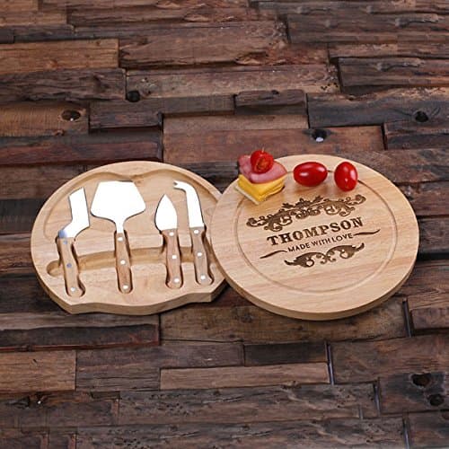 Personalised Bamboo Wood Cutting Serving Tray Board with Tools for Bread and Cheese by Distinctive Goods
