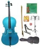 RATA 4/4 FULL SIZE BLUE CELLO WITH BAG,BOW,FREE ROSIN, 2 SETS OF STRINGS,PITCH PIPE,CELLO STAND,MUSIC STAND