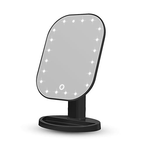Makeup Light Mirror, Thosdt 20 LEDs Touch Light Illuminated Cosmetic Desktop Vanity Mirror with Stand,Handy Touching On/Off (Black)