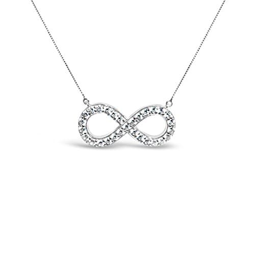 14K Solid White Gold Infinity Pave Round Cut Cubic Zirconia Pendant Necklace, 16" Box Chain (.87 cttw)
