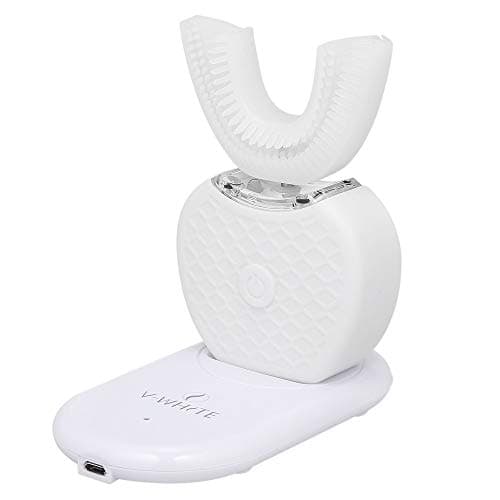 360° Wireless Charging Lazy Automatic Electric Toothbrush,Automatic Electric Toothbrush Cold Light Whitening Full Electric Personal Cleaning Toothbrush Charging with U Type Toothbrush,White